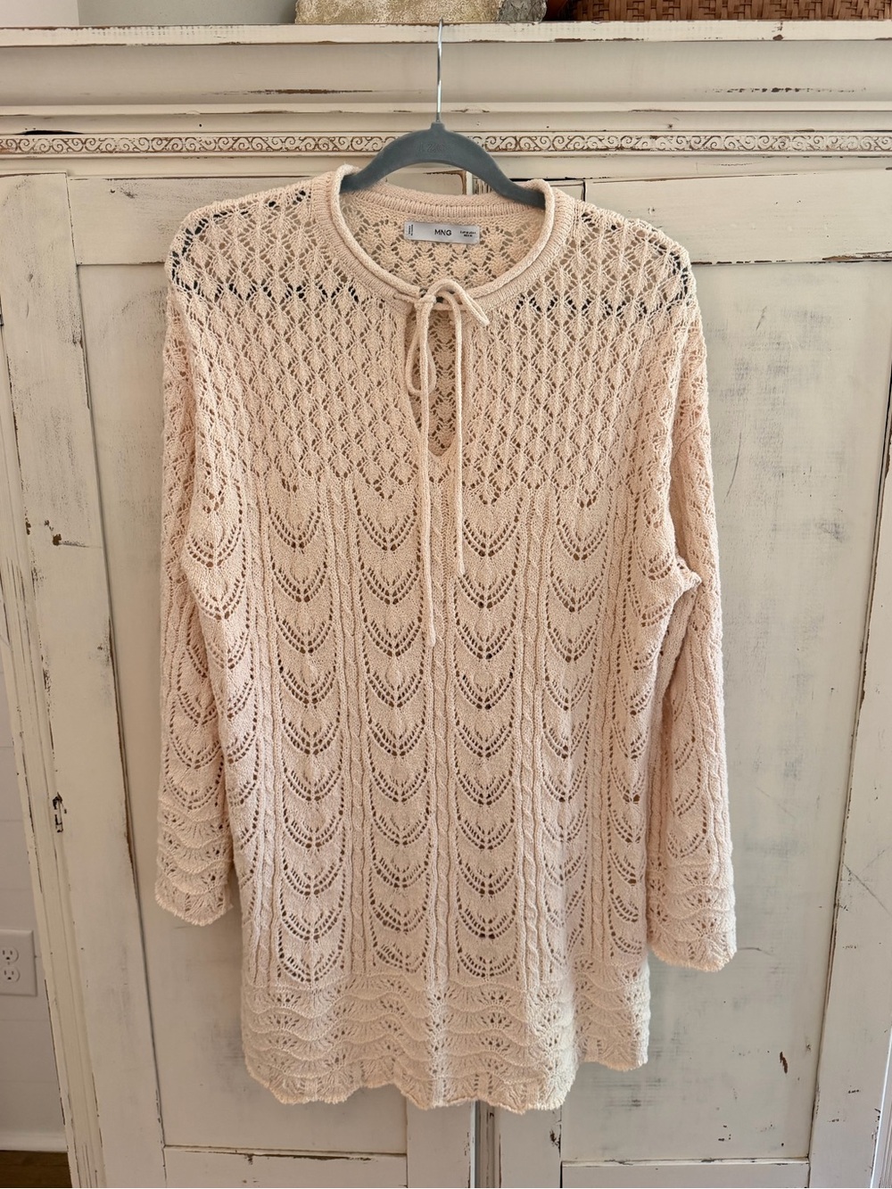 MANGO Women’s Ivory Crochet Boho Woven Cover-Up Dress Medium NWOT